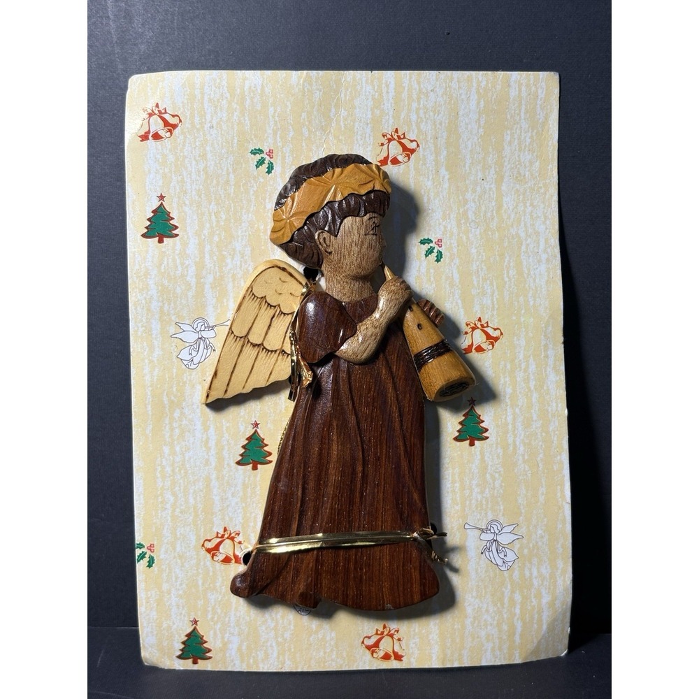 Vintage Anri Italy Wood Carved Angel Ornament Musician – Handcrafted